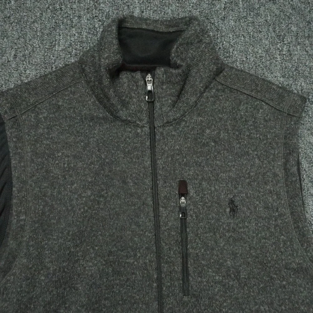 Polo Ralph Lauren Vest Mens Medium Gray Performance Fleece Full Zip Pockets‎